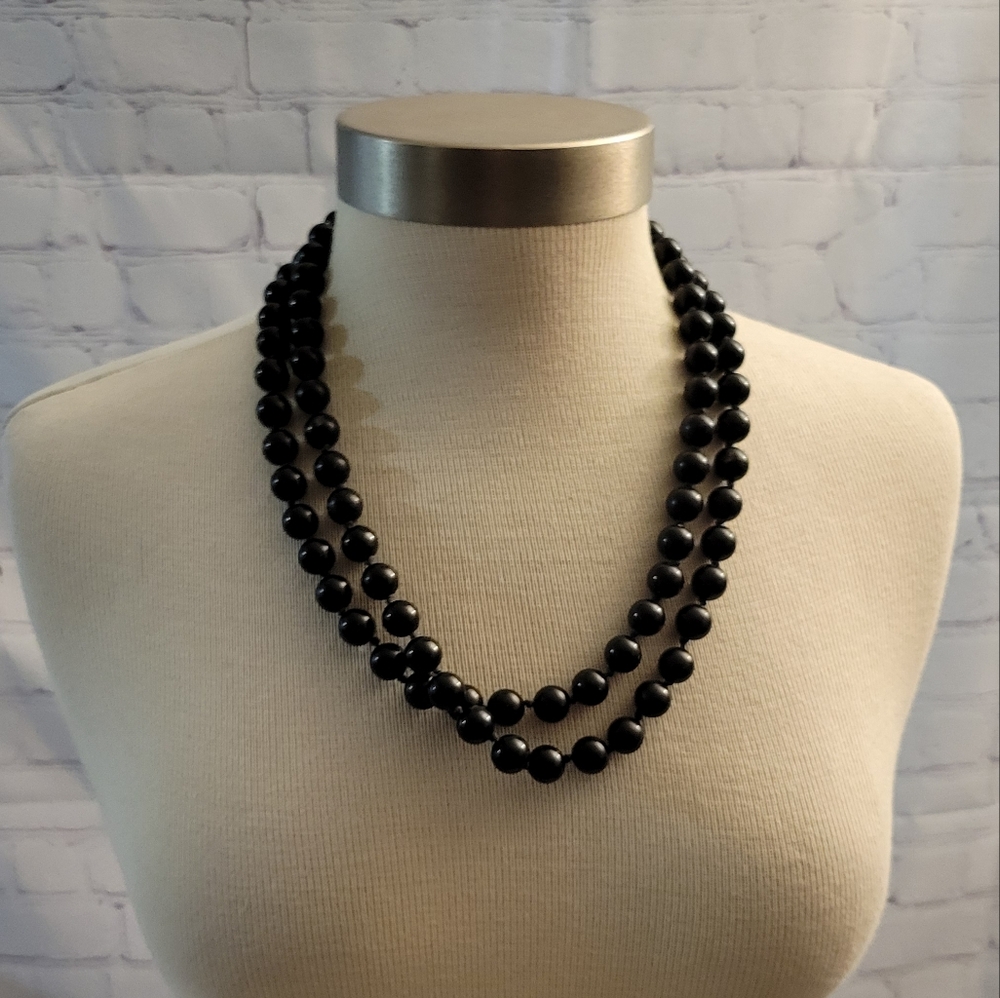 Vintage Beaded Long Necklace Black